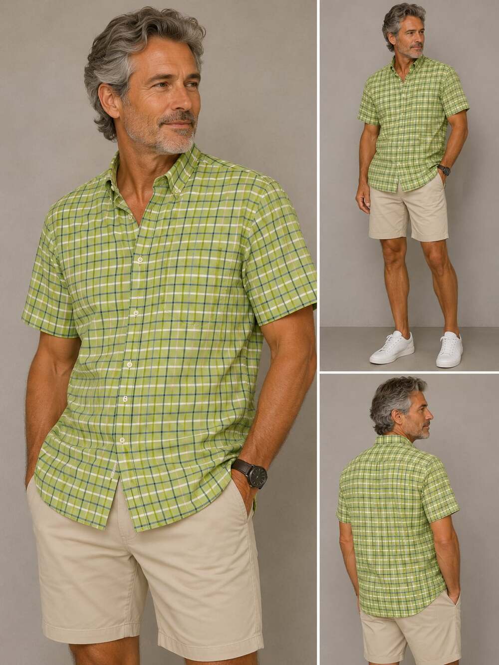 Geoffrey Beene Men's Green Plaid Short Sleeve Button-Down Casual Shirt
M-71